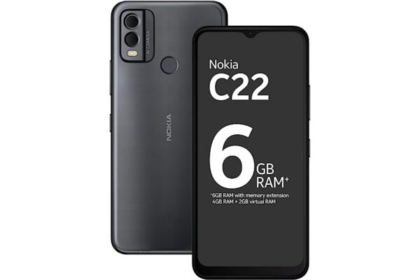 Nokia C22 Charcoal | 3-Day Battery | 6GB RAM | 13MP AI Camera